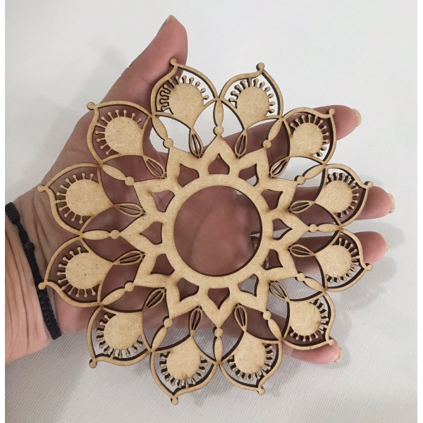 Mandalas Decorativas p/ Apliques ou Parede MDF Cru - Girassol 15cm