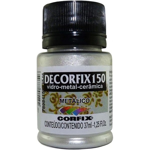 Tinta Vitro Decorfix 150º Metálica 37ml Corfix - Prata 392