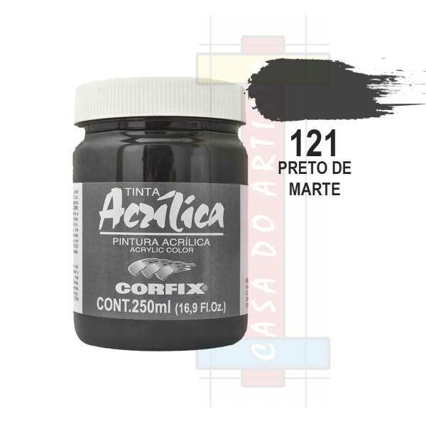 Tinta Acrílica para Pintura Tela 250ml Corfix Pote - Escolha Cor - Preto Grupo I