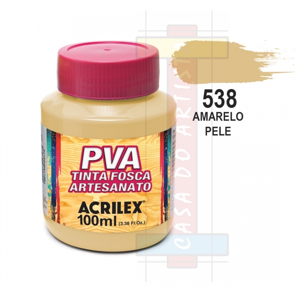 Tinta PVA Fosca Para Artesanato 100ml Acrilex - 538 Amarelo Pêssego
