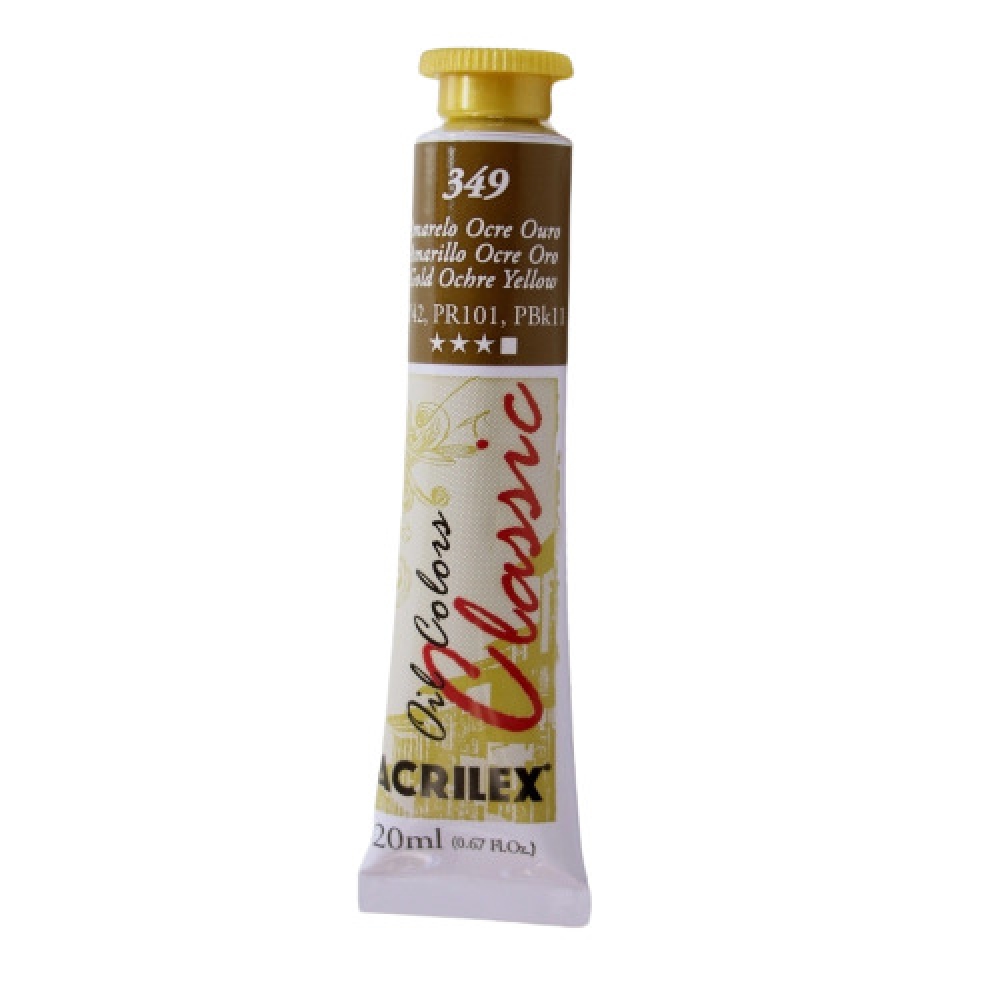 Tinta à Óleo para Pintura em Tela 20ml Acrilex - Escolha as Cores - 349 Amarelo Ocre Ouro