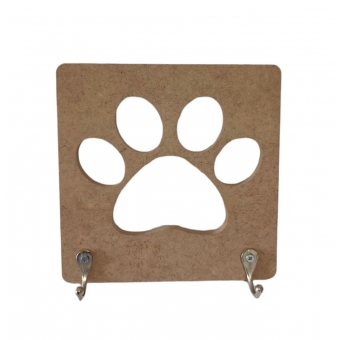 Cabideiro Porta Coleira Pata Dog Vazada c/ 2 Ganchos MDF Cru