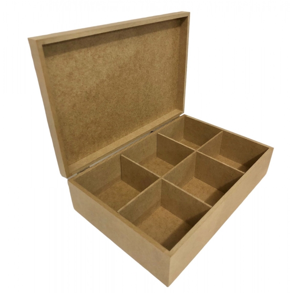Caixa Retangular 20x30x8 c/ 6 divisórias e Dobradiça MDF Cru