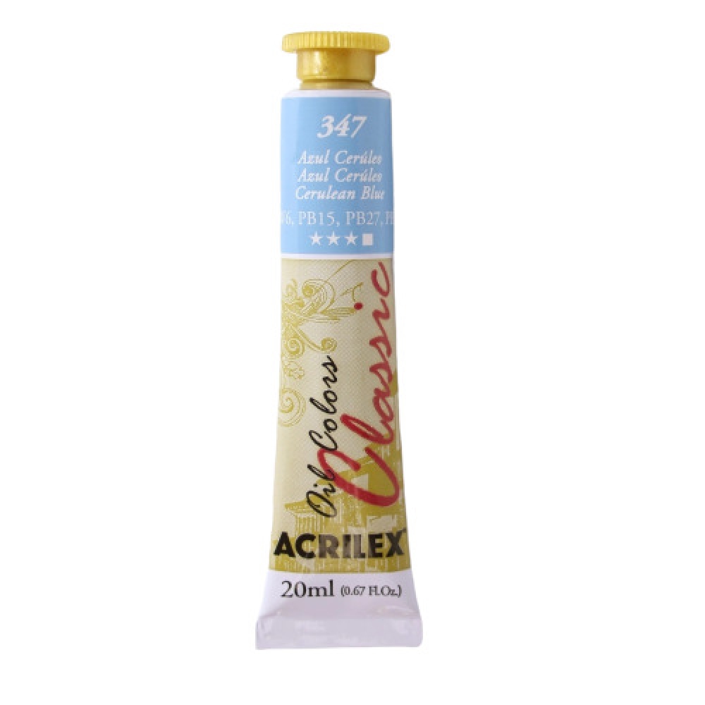 Tinta à Óleo para Pintura em Tela 20ml Acrilex - Escolha as Cores - 347 Azul Cerúleo