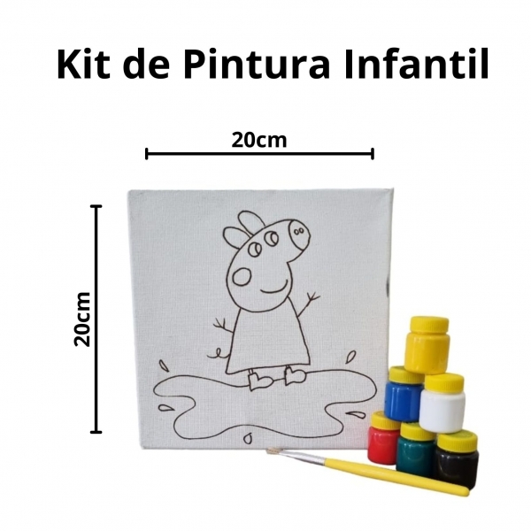Kit Pintura em Tela Infantil c/ Tintas Pincel e Arte - Pepa KIT20203TR