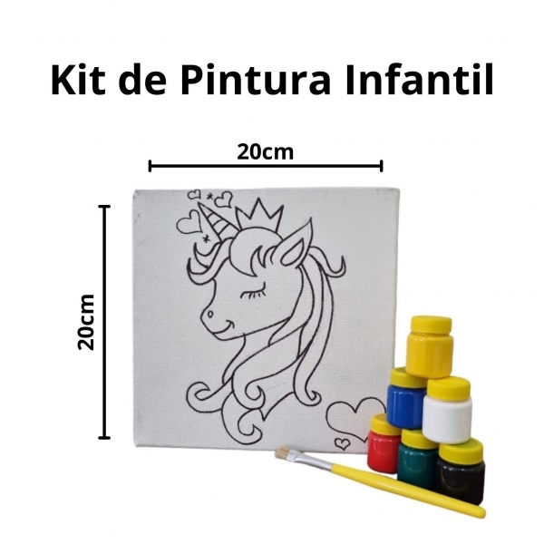 Kit Pintura em Tela Infantil c/ Tintas Pincel e Arte - Unicórnio KIT202012TR