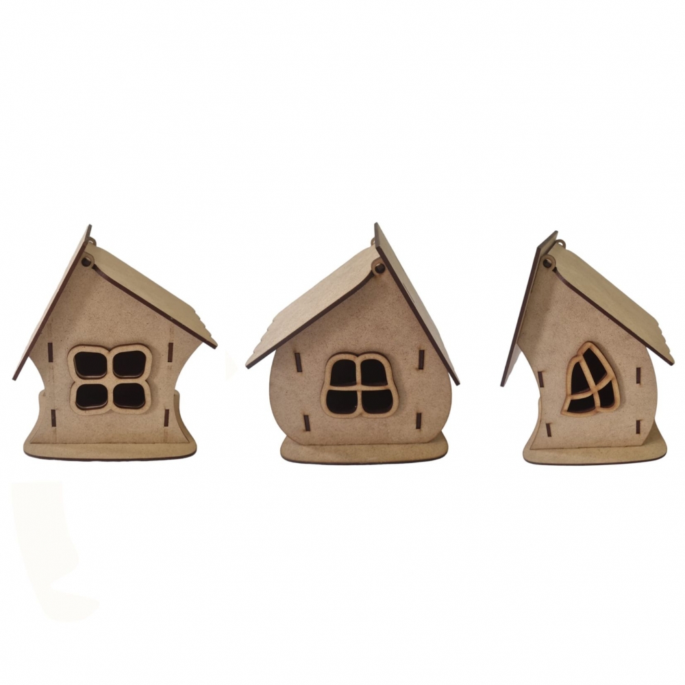 Kit com 3 Casinhas de Fadas para Crianças MDF Cru