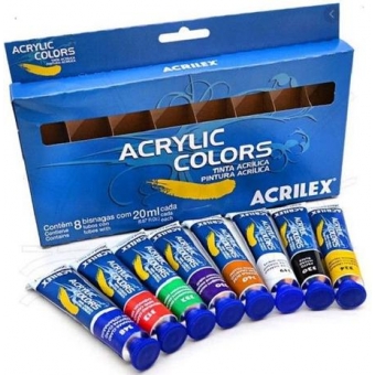 Kit Tinta Acrilica p/ Tela 8 cores de 20ml Pintura Artes