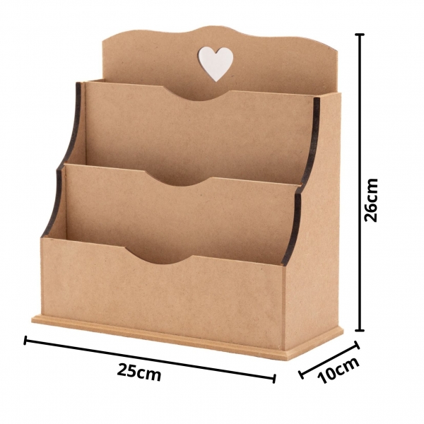 Porta Cartas Correspondência Triplo Recorte Coração MDF cru