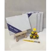 Kit Pintura 4Telas 16X22 + Mini Cavalete  6 Tintas e Pincel