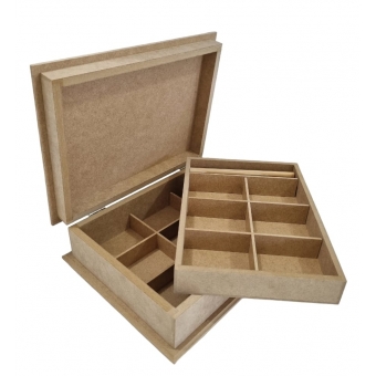 Caixa Porta Jóias Biju Divisórias Bandeja Porta Anel MDF cru