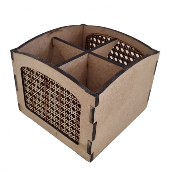 Porta Talher Palha Indiana 4 divisórias Cozinha MDF cru