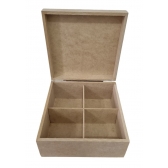 Caixa Porta Chá Quadrado c/ 4 Divisórias MDF cru