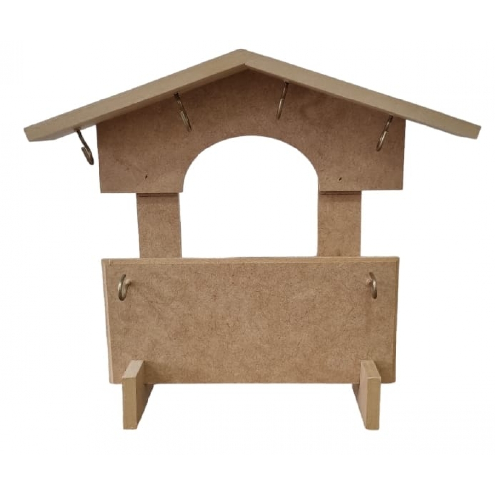 Porta Xícara Casinha c/ Telhado e Gancho em Metal MDF cru