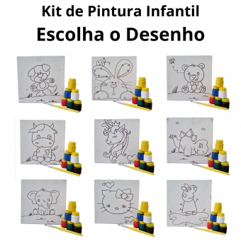 Kit Pintura em Tela Infantil c/ Tintas Pincel e Arte