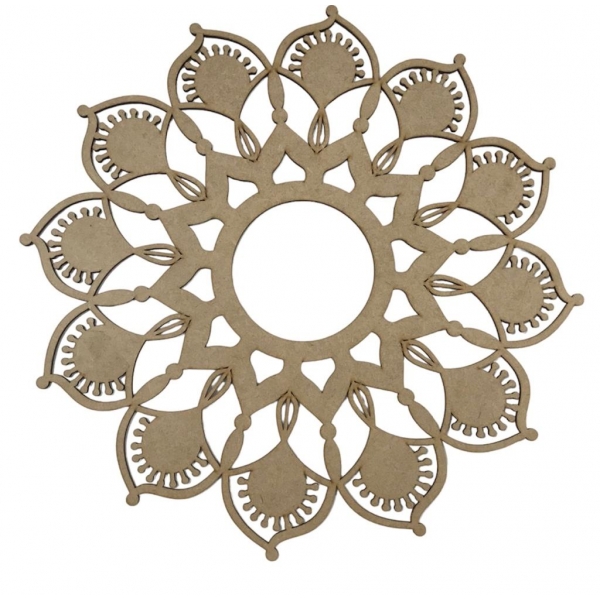 Mandalas Decorativas p/ Apliques ou Parede MDF Cru - Girassol 15cm