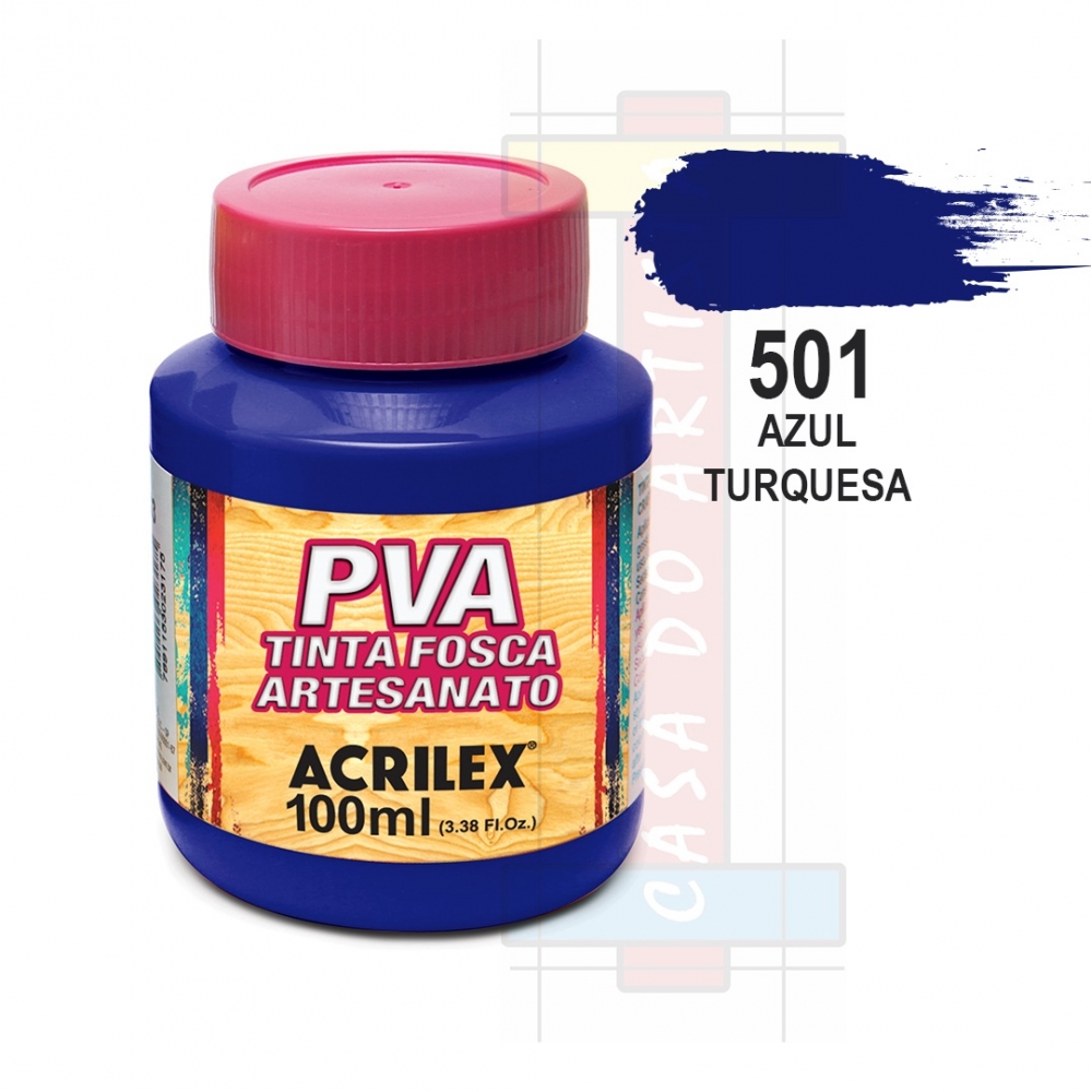 Tinta PVA Fosca Para Artesanato 100ml Acrilex - 501 Azul Turquesa