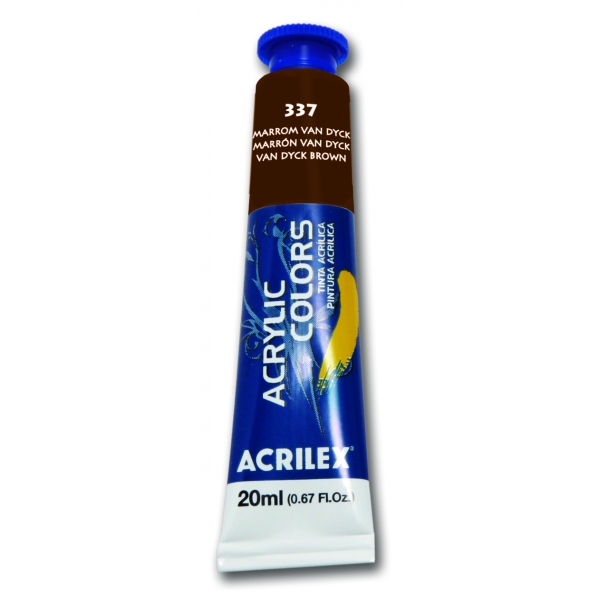 Tinta Acrílica para Pintura em Tela 20ml Acrilex - Escolha as Cores - Marrom Van Dyck 337
