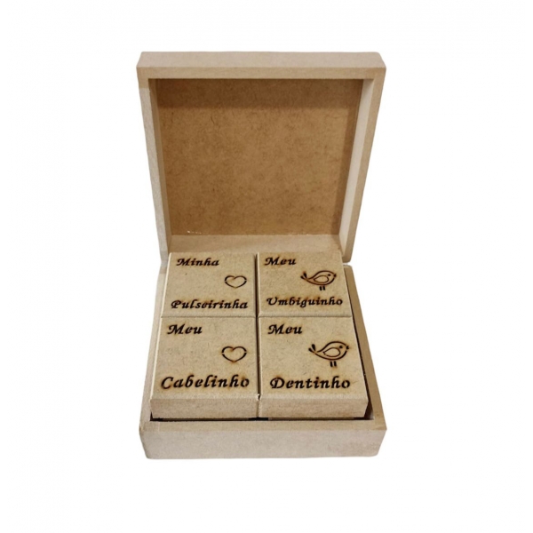 Caixa Recordações do Bebê com 4 Caixinhas Internas MDF Cru