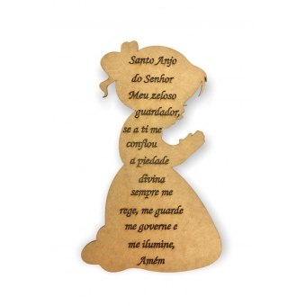 Aplique Menina Oração Santo Anjo 29cm MDF Cru Quarto de Bebê