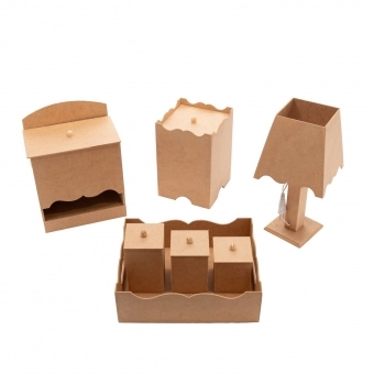 Kit Higiene Bebê Porta Fraldas Bandeja Abajur Liso MDF cru
