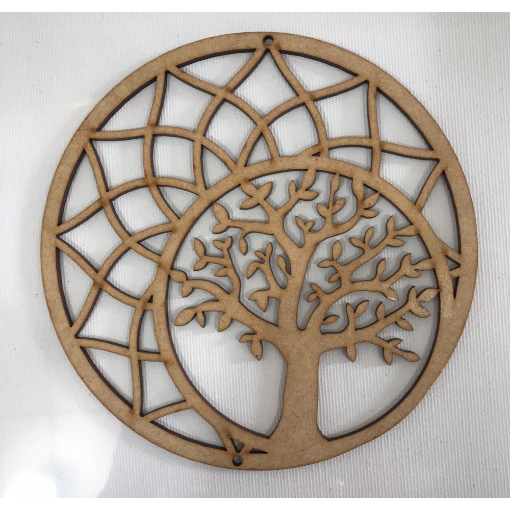 Mandalas Decorativas p/ Apliques ou Parede MDF Cru - Árvore c/ Lotus 15cm