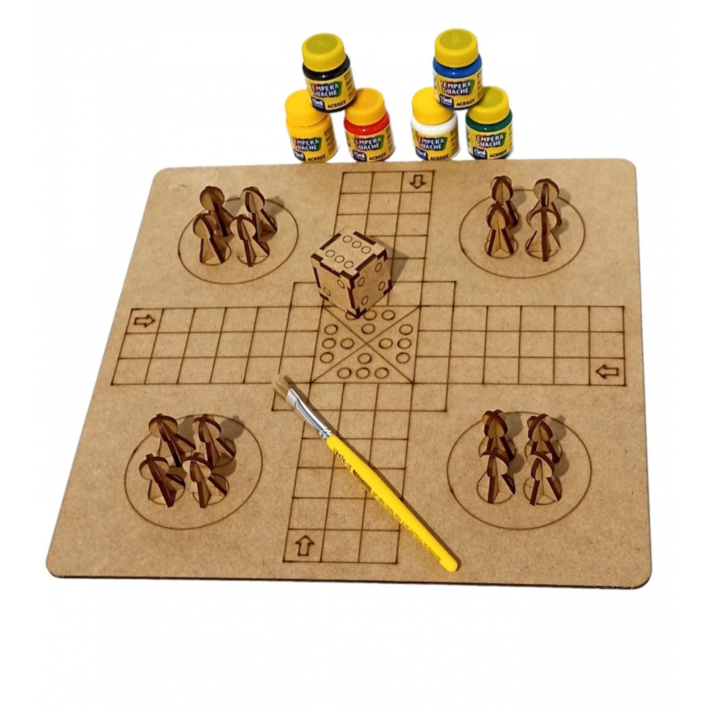 Kit de Pintura Infantil Jogo de Ludo Torrinha MDF Cru