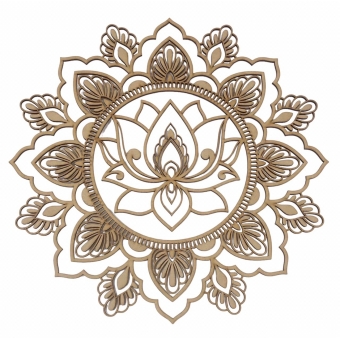 Mandala Flor de Lotus c/ Folhas 38cm em MDF Cru