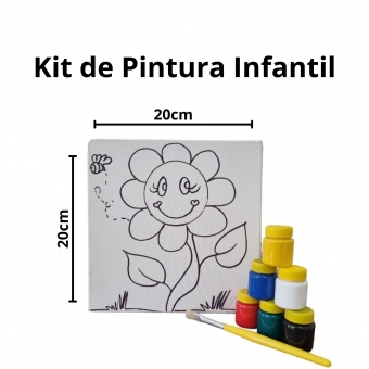 Kit Pintura em Tela Infantil Flor Tintas Pincel Arte
