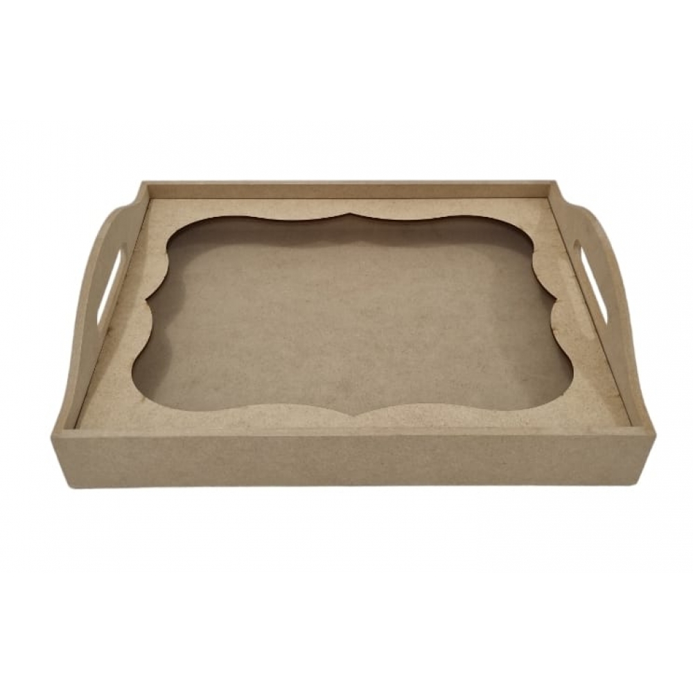 Bandeja Retangular 3D c/ Vidro 27x36cm Café Convite MDF cru