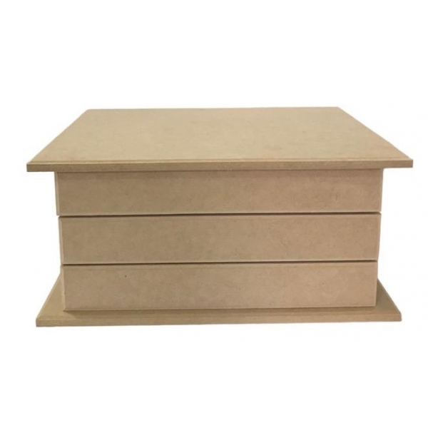 Caixa Cômoda Porta Jóias Biju 3 Gavetas e Divisórias MDF cru