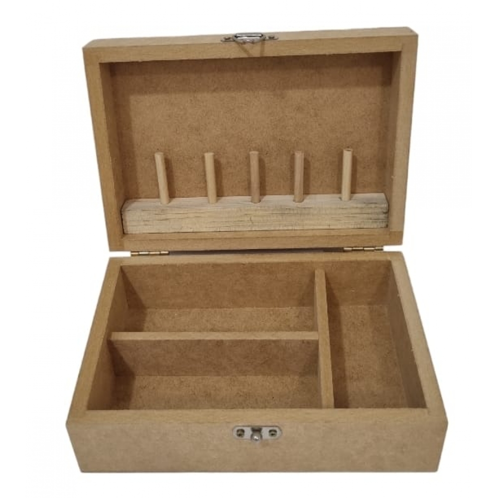 Caixa de Costura Retangular Pequena  Porta Linhas MDF cru