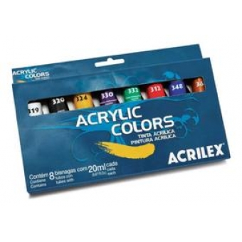 Kit Tinta Acrilica p/ Tela 8 cores de 20ml Pintura Artes