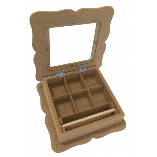 Caixa Porta Jóias Biju Divisórias,Porta Anel, Vidro MDF cru