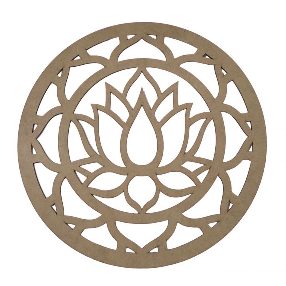 Mandalas Decorativas para Parede 38cm em MDF Cru - Flor de Lotus Fechada