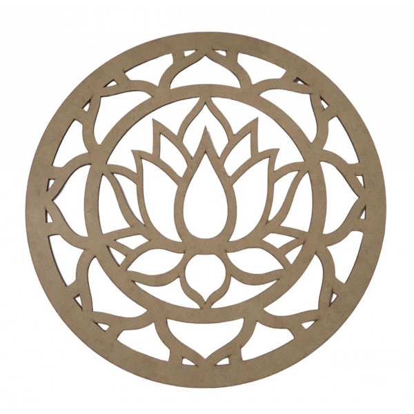 Mandalas Decorativas para Parede 38cm em MDF Cru - Flor de Lotus Fechada