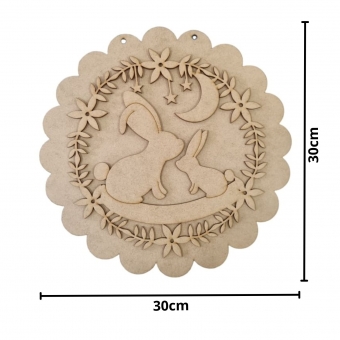 Mandala Guirlanda Coelho Feliz Pascoa MDF cru