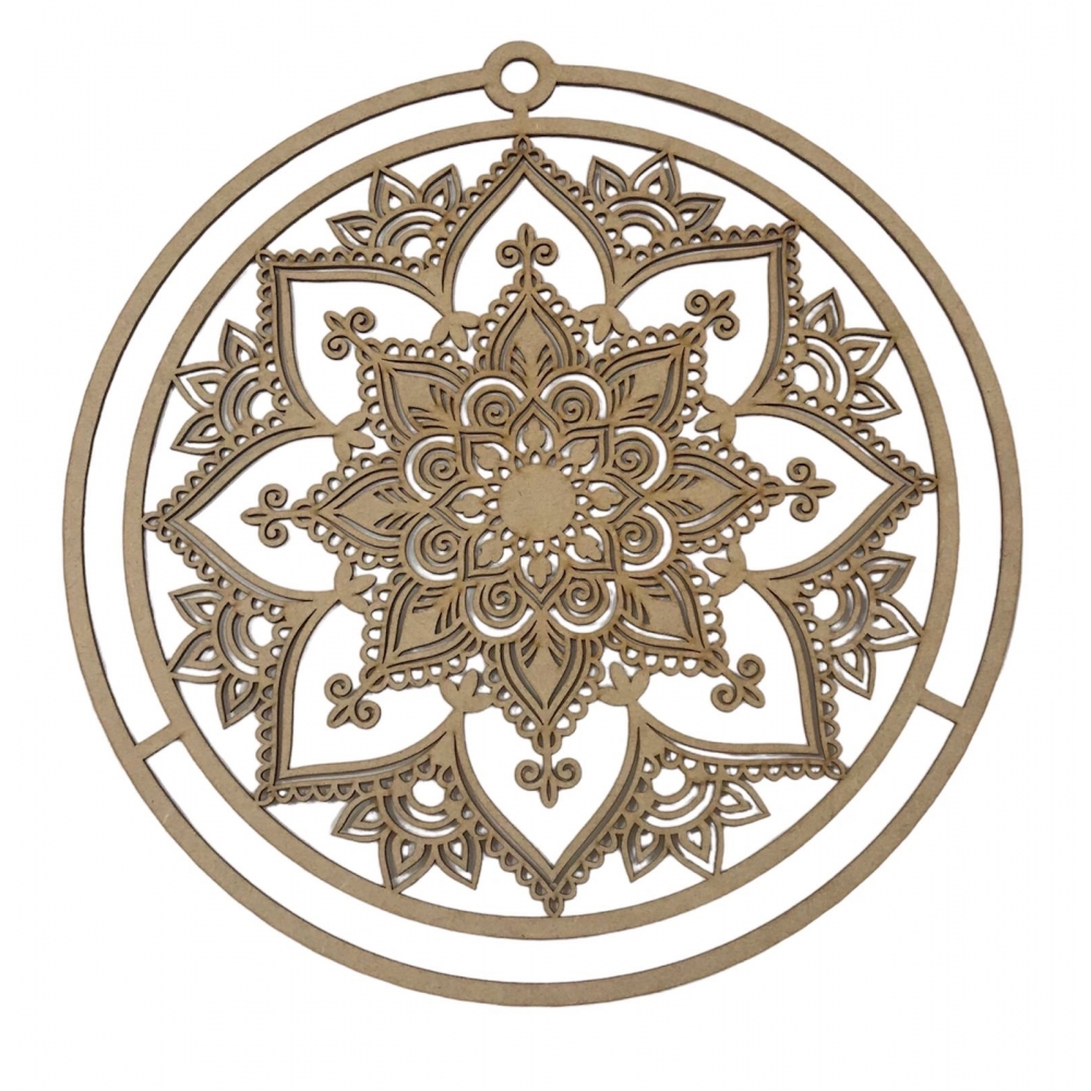 Mandalas Decorativas p/ Apliques ou Parede MDF Cru - Lotus c/ Bastidor 19cm