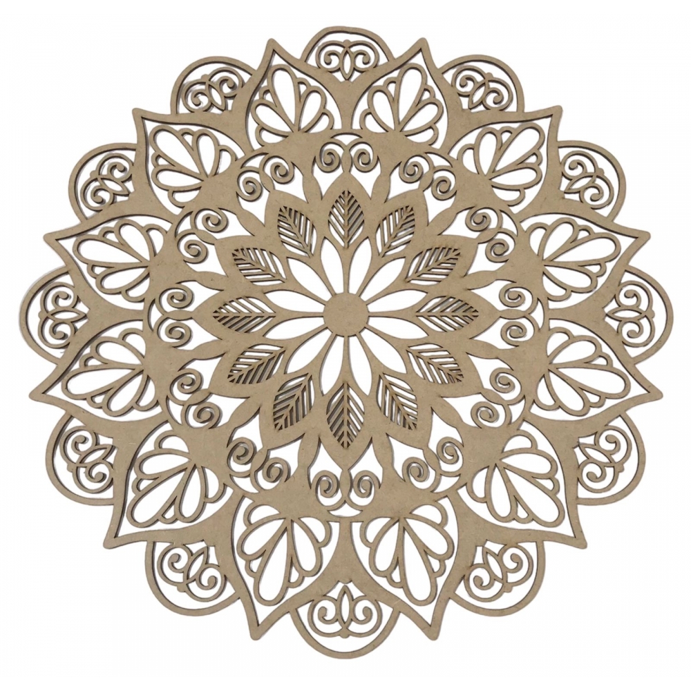 Mandalas Decorativas p/ Apliques ou Parede MDF Cru - Folhas e Arabescos 15cm
