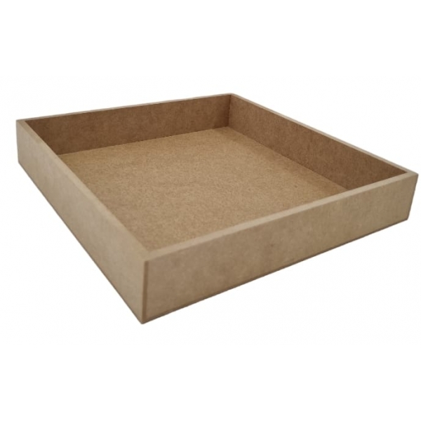 Bandeja Reta Lisa G 25x25cm Festa Lavabo Café Mesa MDF cru