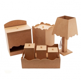 Kit Higiene Bebê Porta Fraldas Bandeja Abajur Liso MDF cru