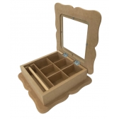 Caixa Porta Jóias Biju Divisórias,Porta Anel, Vidro MDF cru
