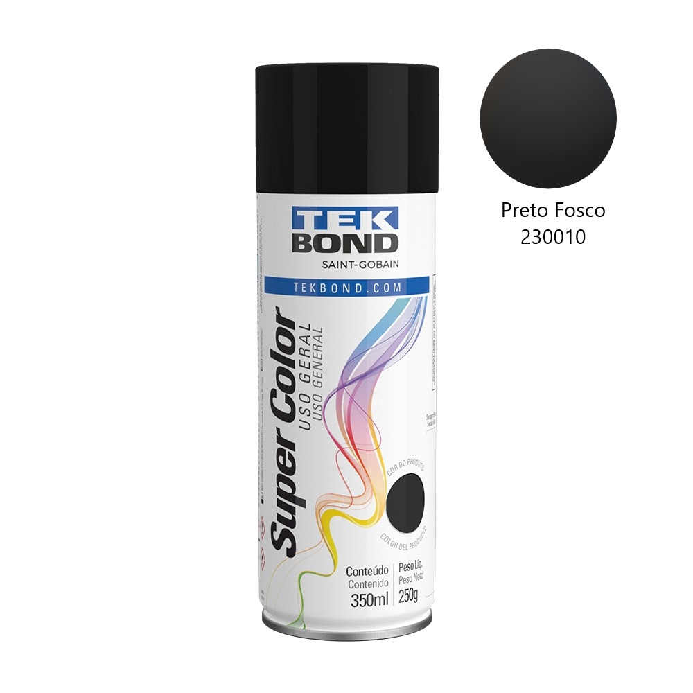 Tinta Spray TekBond Brilhante/Fosca 350ml Artesanato - Preto Fosco 230010
