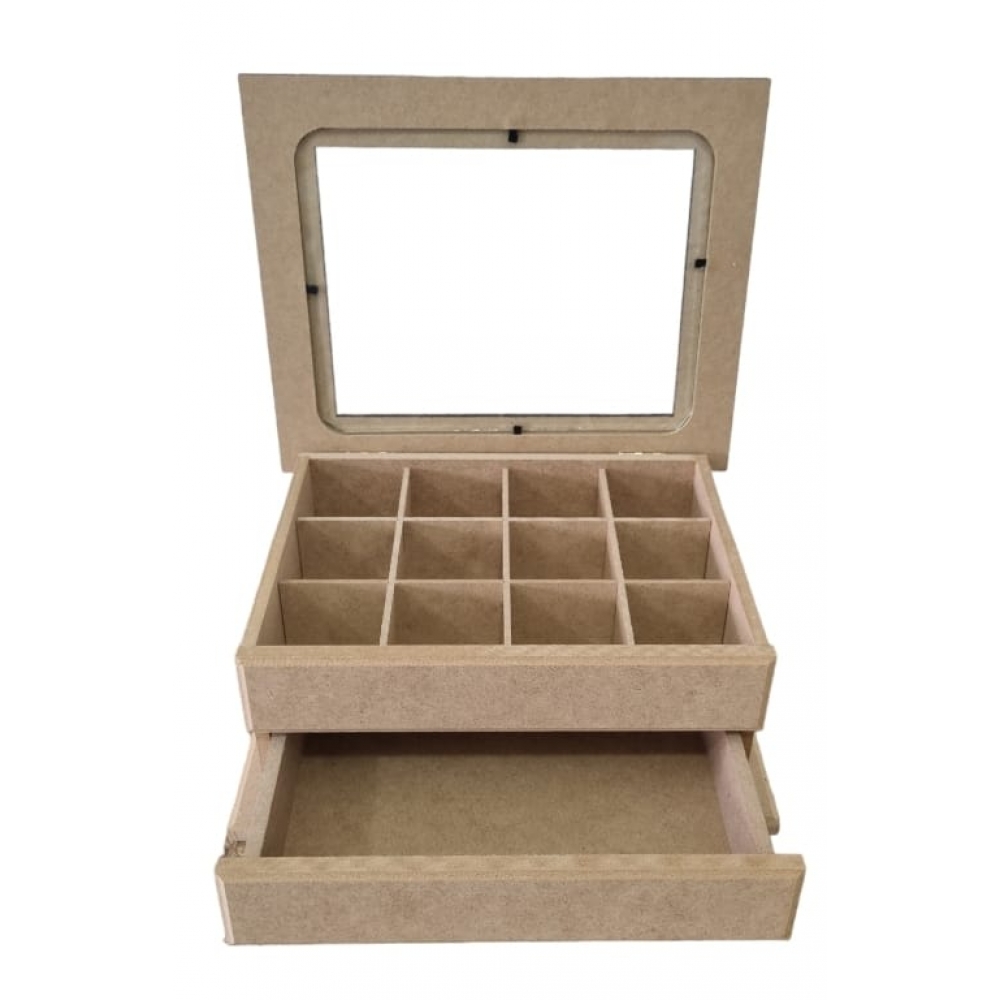 Mini Comôda Caixa Bijuteria MDF Cru 12 Divisórias 1 Gaveta