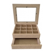 Mini Comôda Caixa Bijuteria MDF Cru 12 Divisórias 1 Gaveta