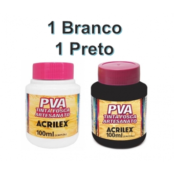 1 Branca + 1 Preta Tinta PVA para Artesanato 100ml Acrilex