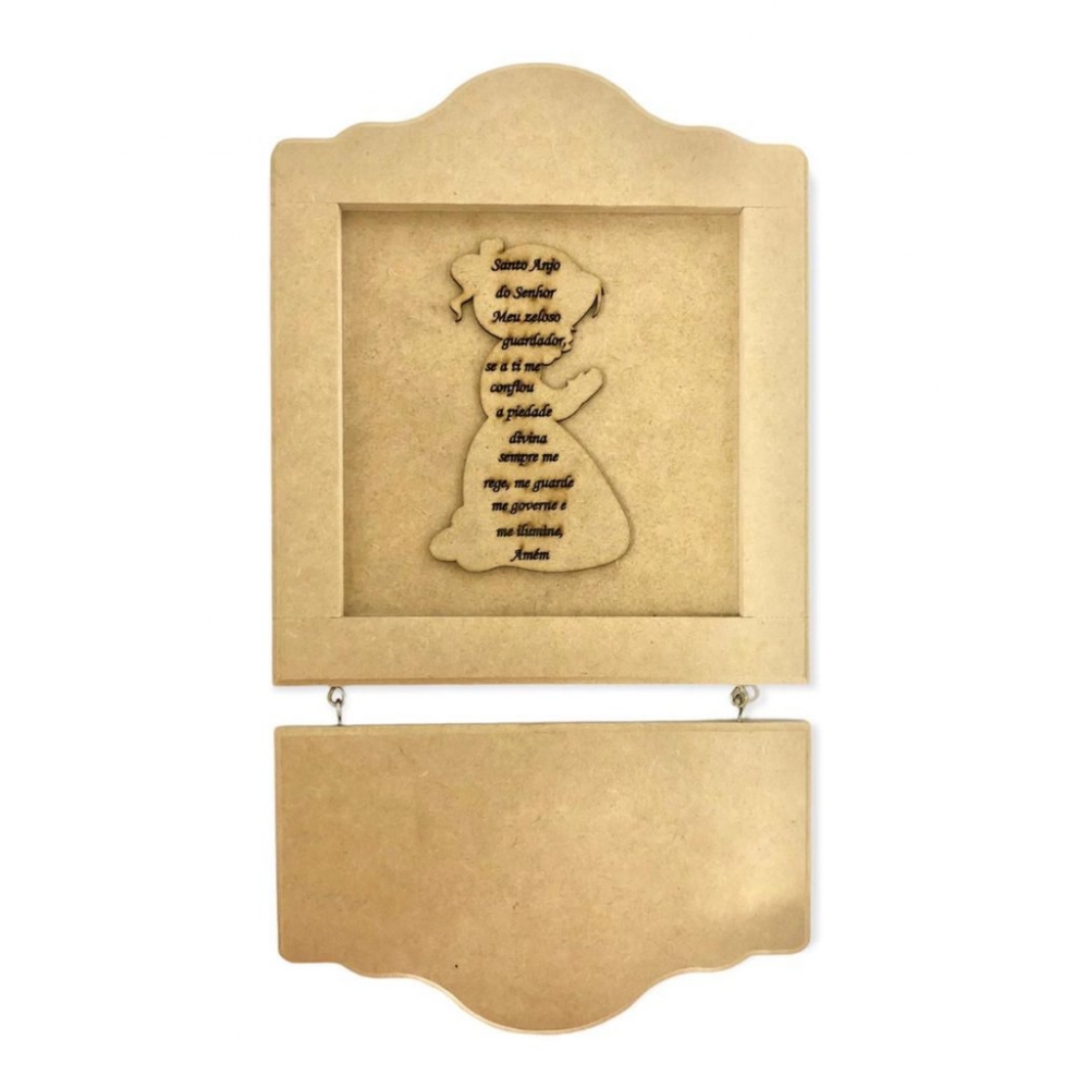 Quadro Porta Maternidade Menina c/ Oração Santo Anjo MDF Cru
