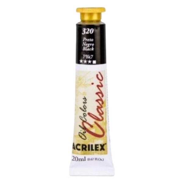 Tinta à Óleo para Pintura em Tela 20ml Acrilex - Escolha as Cores - 320 Preto