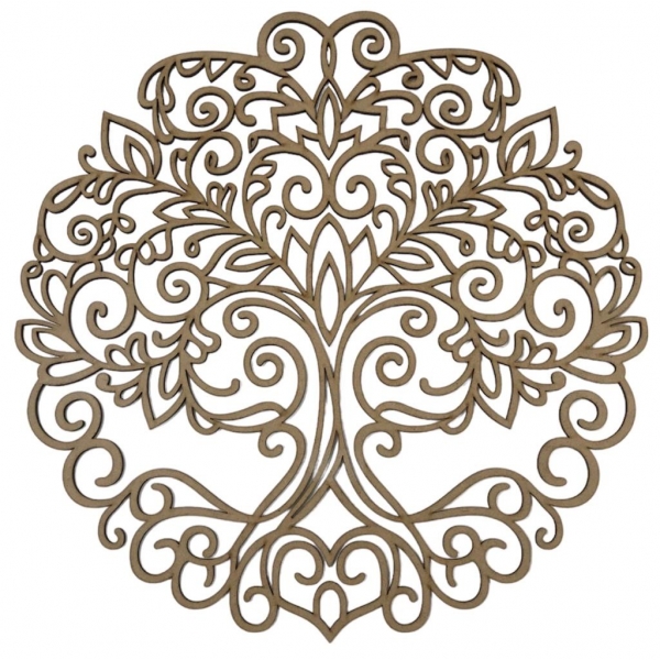 Mandalas Decorativas para Parede 38cm em MDF Cru - Árvore da Vida Delicada
