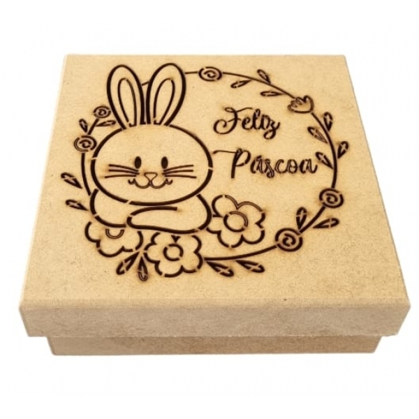 Caixa de Pascoa Coelho c/ Flores Bombons Chocolates MDF cru